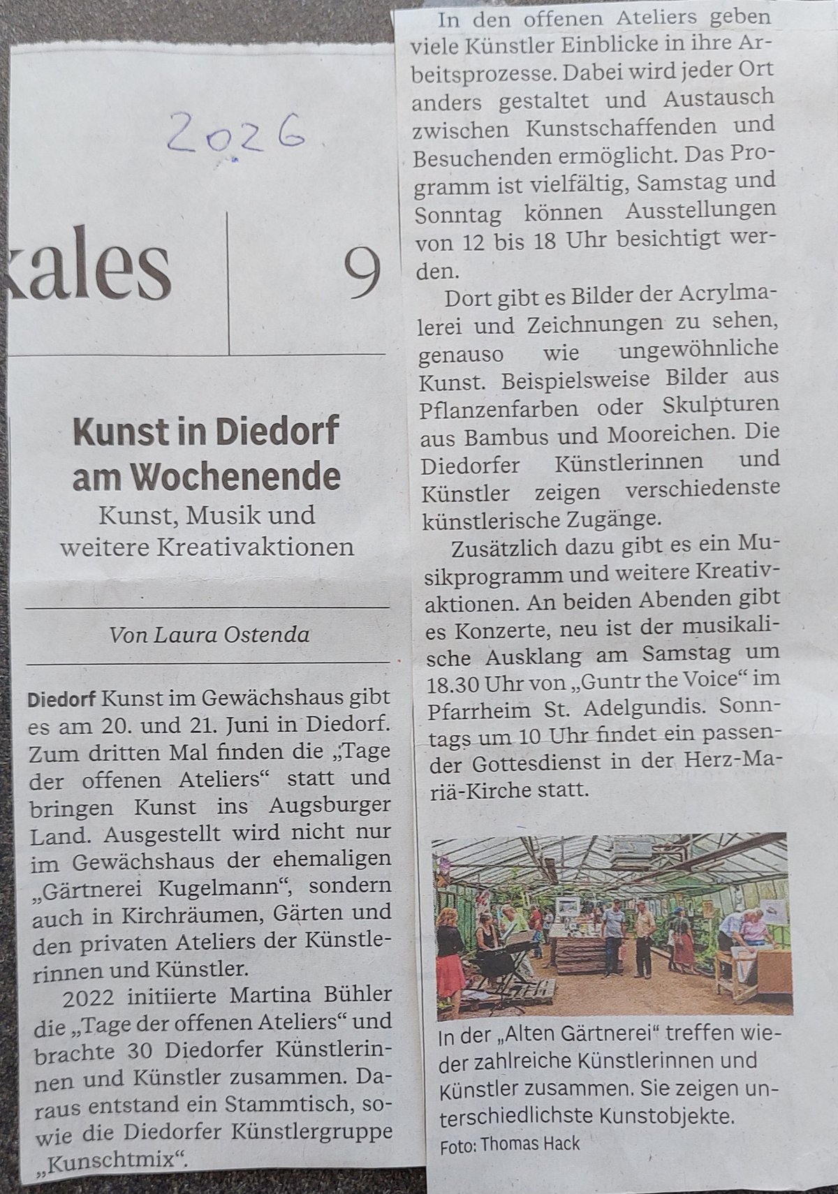 Zeitungsbericht: Kunst in Diedorf am Wochenende